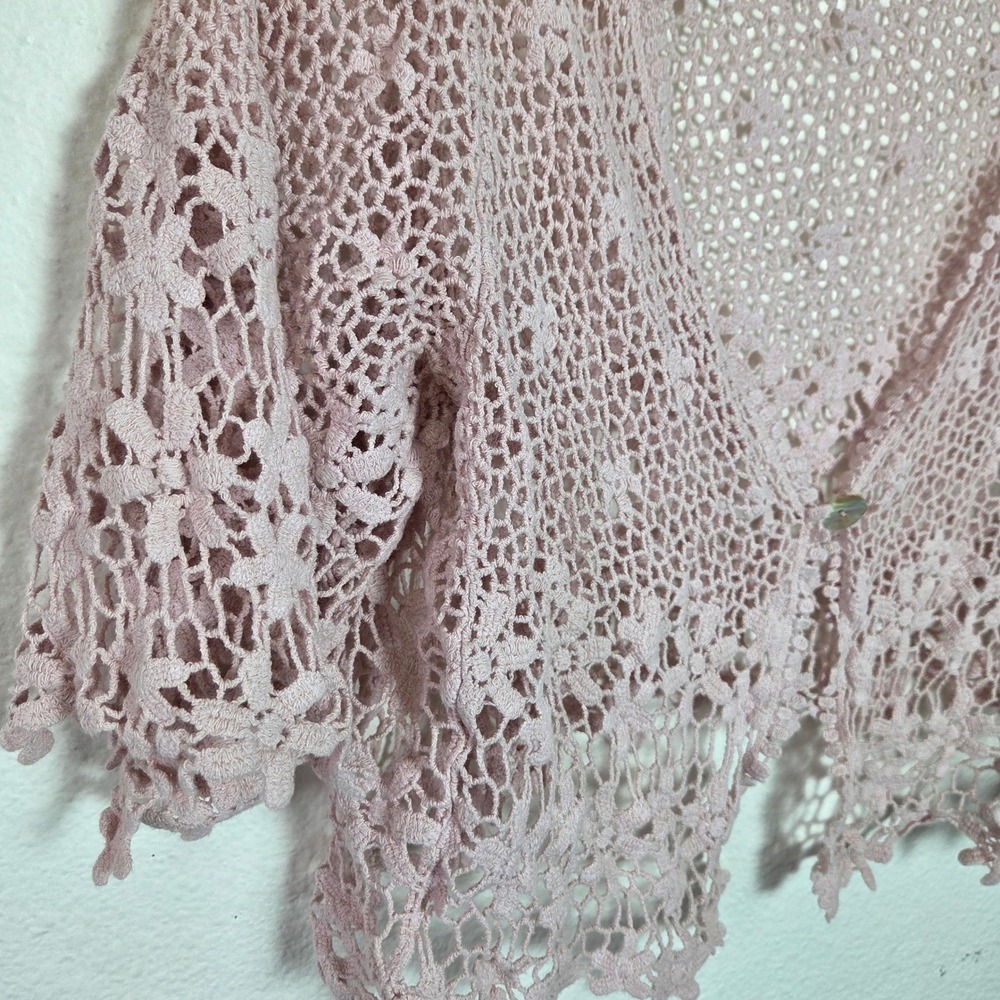 Pink Crochet Knit‎ Shrug Bohemian Cottagecore style Rabbit Rabbit Rabbit XL - Picture 4 of 11